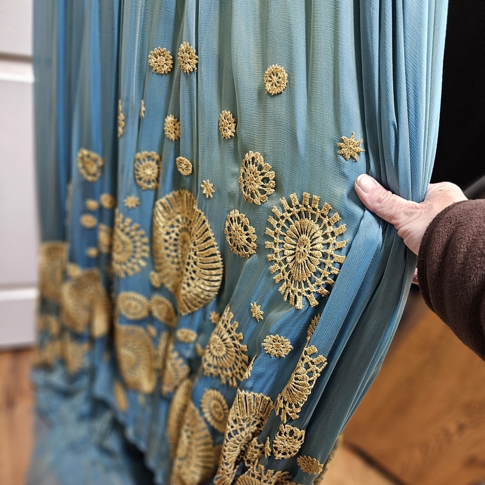 Rafael Cennamo blue/gold gown sz 4 - Picture 6 of 8